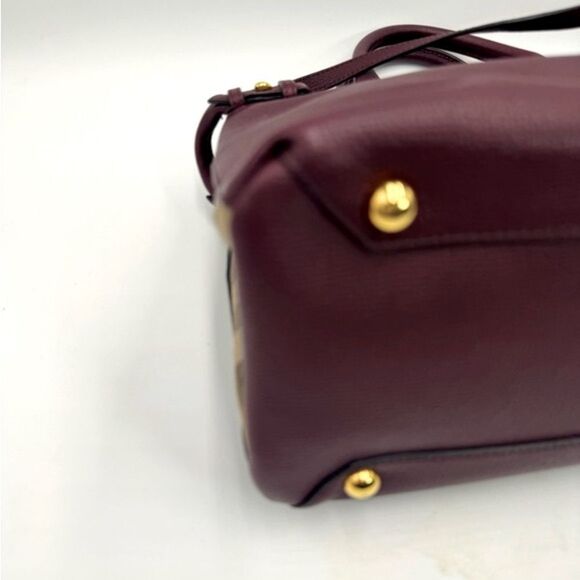 Auth Burberry Elderberry Leather Nova Check Medium Banner Tote Bag Preloved Ex++ - Picture 5 of 16